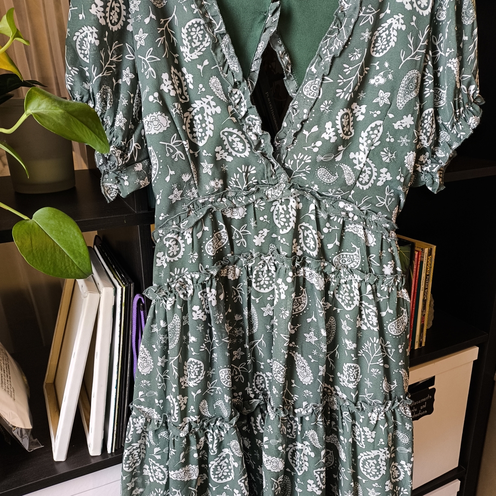 Fairycore Justify Green and White Floral Print Mini Dress XL
